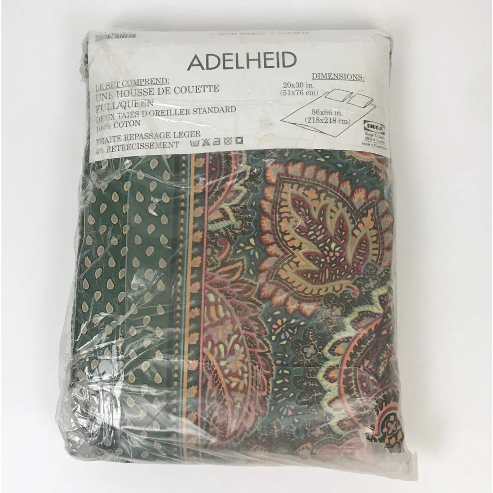 IKEA Adelheid Duvet Cover Full Queen Red Green Floral Paisley Quilt Cover Set